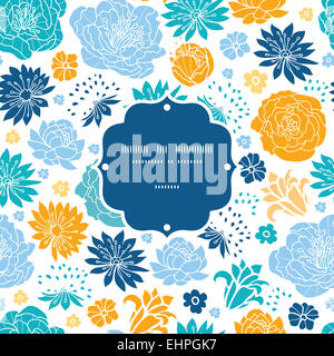 Blaue und gelbe Flowersilhouettes Rahmen Musterdesign Hintergrund Stockfoto