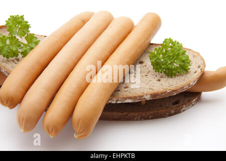 Wiener Wurst auf Brot Stockfoto