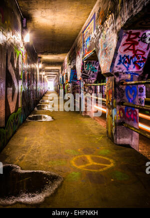 ATLANTA - Juni 22: Graffiti in Krog Street Tunnel, am 22. Juni 2014 in Atlanta, Georgia. Der Tunnel ermöglicht, dass Fahrzeuge übergeben Stockfoto