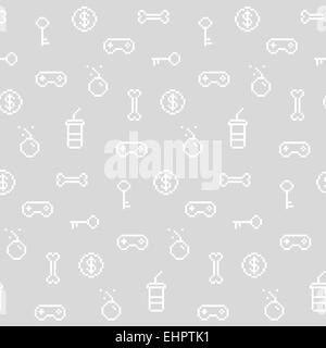Nahtlose Oldschool-Gaming-inspirierte Muster, Spielsymbole, Leistungen, 90er Jahre Hintergrund Stockfoto
