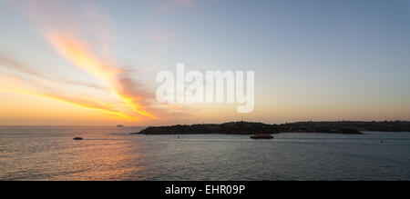 Kreuzfahrt in Sydney Harbour am frühen Morgen bei Sonnenaufgang. Stockfoto