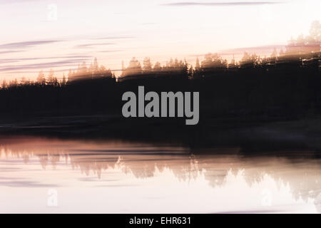 Abendstimmung im Wald, wischen Effekt, Schweden Stockfoto