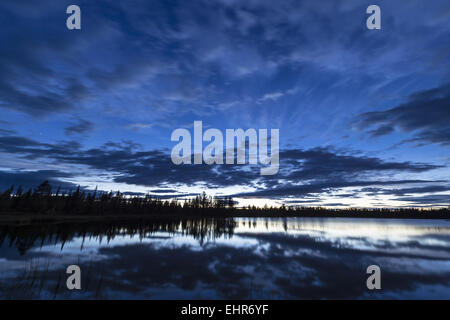 Abendstimmung am See, Lappland, Schweden Stockfoto