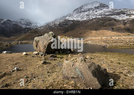 Crib Goch von Llyn Llydaw, Snowdonia-Nationalpark, Wales, UK Stockfoto