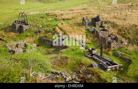 Gwynedd, Snowdonia, Cwm Wimpel - stillgelegten Kupfermine in Cwm Ciprwth, restaurierten Pumpen Rad Stockfoto