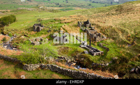 Gwynedd, Snowdonia, Cwm Wimpel - stillgelegten Kupfermine in Cwm Ciprwth, restaurierten Pumpen Rad Stockfoto