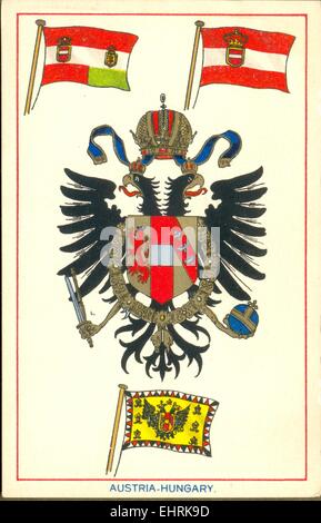 Postkarte von der Austria-Hungary Fahnen und Wappen Stockfoto