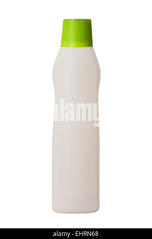 Kunststoffbehälter für Haushaltsreiniger auf weißem Hintergrund Stockfoto