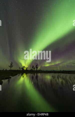 Nordlicht, reflektiert in einem See, Schweden Stockfoto