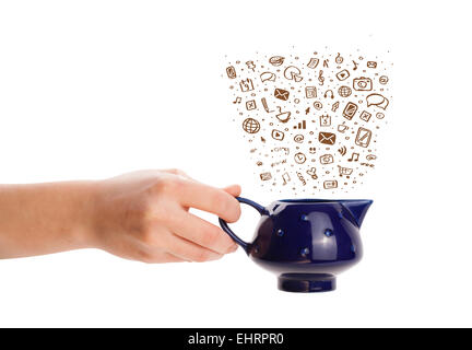 Kaffee kann mit handgezeichneten Media-icons Stockfoto