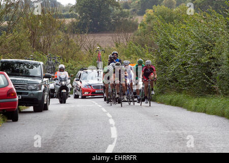 Brechen weg von sechs Fahrern bei der 2011 Tour of Britain, litauische Gediminas Bagdonas zuerst links gewann die Etappe Stockfoto