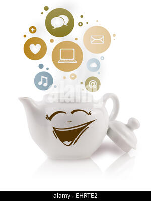 Kaffee Topf Mit Sozialen Und Medialen Ikonen In Bunte Blaschen Stockfotografie Alamy
