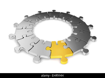 Puzzle-Ring mit einzigartig. 3D Abbildung auf weißem Hintergrund Stockfoto