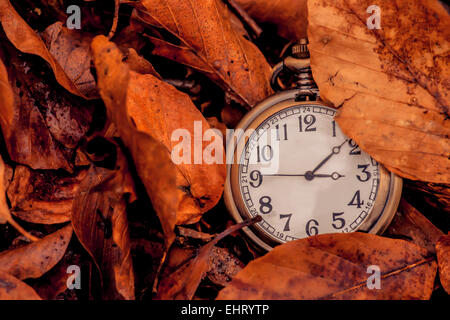 Uhr zeigt, dass der Herbst kommt Stockfoto