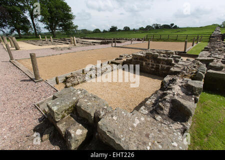 Malerische Aussicht auf römisches Kastell Birdoswald Gebäude Stiftungen und Ruinen entlang der Hadrianswall bei Gilsland. Stockfoto