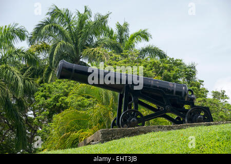 Eine Canon auf einer Plattform im Fort King George in Scarborough, Trinidad & Tobago Stockfoto