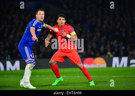 John TERRY / Thiago SILVA - 11.03.2015 - Chelsea / Paris Saint-Germain - 1/8Finale retour Champions League.Photo: Dave Winter / Icon Sport Stockfoto