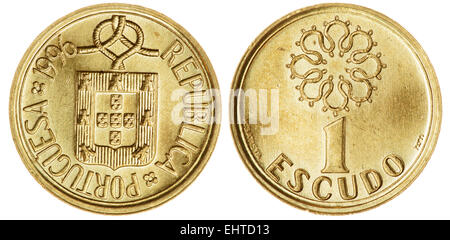 Ein Escudo Münze isoliert beide Seite, 1996, Portugal Stockfoto