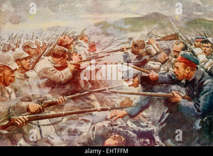 Belgische Soldaten Abwehr einen heftigen deutschen Angriff in Lüttich im ersten Weltkrieg. Stockfoto