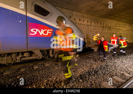 SIMULATION VON EISENBAHNUNFÄLLEN Stockfoto