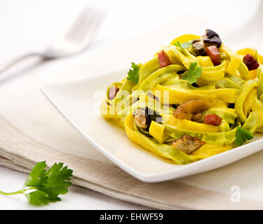 Paglia e Bootstour, oder Stroh und Heu, Tagliatelle italienische Pasta mit einer Mischung aus gelben und grünen Spinat-aromatisierte Nudeln Stockfoto