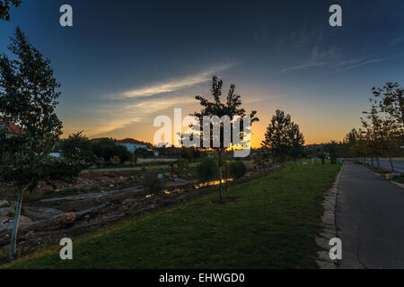 Morgendämmerung in Rosch haAjin, Israel Stockfoto