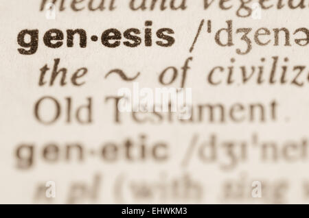 Definition des Wortes Genesis im Wörterbuch Stockfoto