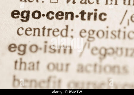 Definition des Wortes egozentrisch im Wörterbuch Stockfoto