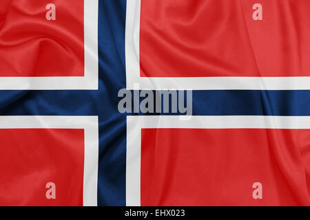 Norwegen - winken Nationalflagge auf Seide Textur Stockfoto