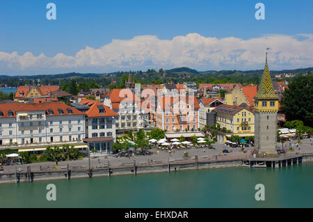 Lindau, Deutschland, Bayern, Allgäu, Bodensee, Bodensee, Hafen, Mangturm Tower, alten Leuchtturm Stockfoto