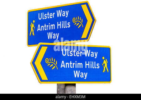 Anzeichen für die Ulster und Antrim Hills Weg Wanderweg in Nordirland Stockfoto