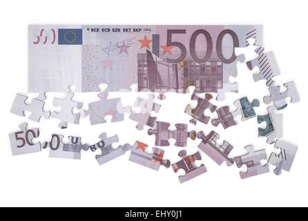 500 Euro puzzle isolierten auf weißen Hintergrund Stockfoto