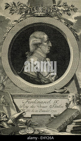 Ferdinand i. von beider Sizilien (1751-1825). War der dritte Sohn von König Charles III von Spanien. Kupferstich von Cremer. des 19. Jahrhunderts. Stockfoto