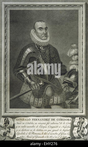 Gonzalo Fernández de Córdoba (453-1515), The Great Captain. Spanischer General, die Eroberung von Granada und italienischen Kriege gekämpft haben. Gravur. des 19. Jahrhunderts. Porträt. Stockfoto