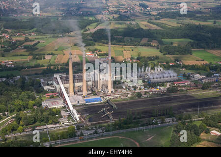 Kraftwerk im Kohlebergwerk, Luftbild Stockfoto