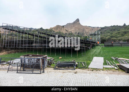 Gallipoli, Türkei, WW1 Centenary 2015 - Anzac Cove oder Bucht Gedenkstätten und Friedhof. Sitzgelegenheiten für 2015 Veranstaltungen errichtet. Stockfoto