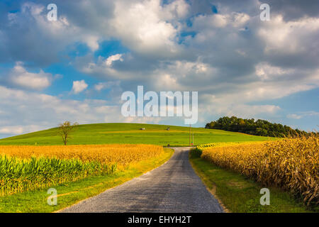 Landstraße und großen Hügel in der Nähe von Spring Grove, Pennsylvania. Stockfoto