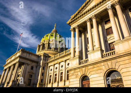 Abendlicht an der Pennsylvania State Capitol in Harrisburg, Pennsylvania. Stockfoto