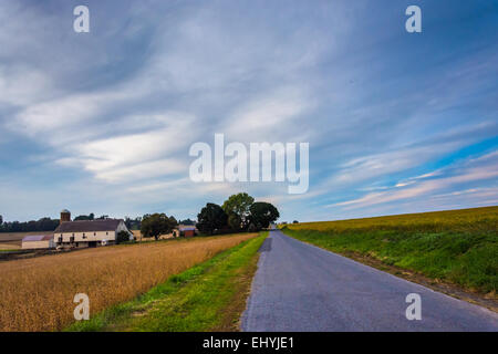 Bauernhof entlang einer Landstraße im ländlichen Lancaster County, Pennsylvania. Stockfoto