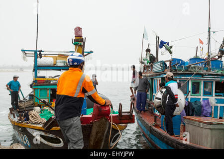 Einen belebten Fischmarkt am frühen Morgen in der Nähe von Hoi an, Vietnam. Stockfoto