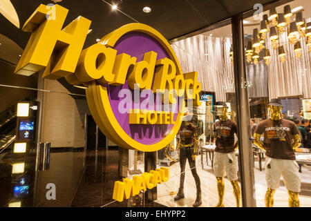 China, Macau, Cotai, City of Dreams Hotel und Casino Komplex, Hard Rock Hotel Schild Stockfoto