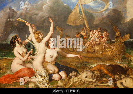 England, Manchester City, Manchester Art Gallery, Gemälde mit dem Titel ", Sirenen und Ulysses datiert 1837 von William Etty Stockfoto