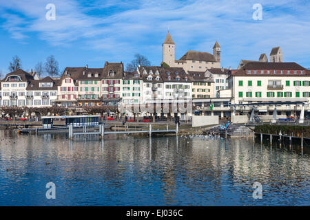 Rapperswil, Schweiz, Europa, Kanton St. Gallen, Zürichsee, Stadt, Stadt, Burg, Stockfoto