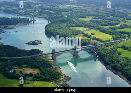 Antenne, Britannia Bridge, Menai Strait, Gwynedd Stockfoto