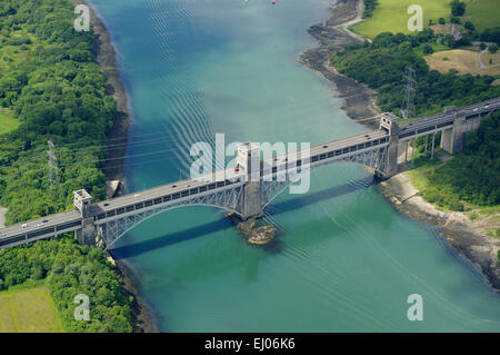 Antenne, Britannia Bridge, Menai Strait, Gwynedd Stockfoto