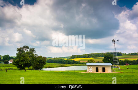 Kleiner Teich auf einem Bauernhof im ländlichen York County, Pennsylvania. Stockfoto