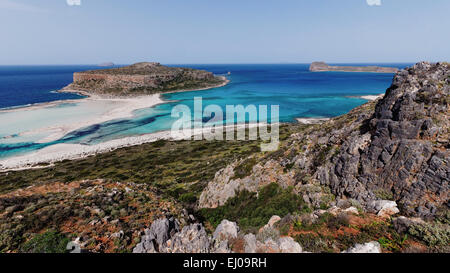 Akrotiri Tigani, Balos, blau, Bucht, Gramvousa, Griechenland, Europa, Halbinsel, Insel, Insel, Kissamos, Kreta, Mittelmeer, Meer, Pirat Stockfoto