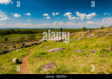 Frühlings-Blick vom kleinen Roundtop, Gettysburg, Pennsylvania. Stockfoto