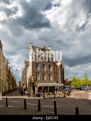 Amsterdam, Niederlande, Holland, Europa, Stadt, Dorf, Frühling, Menschen, Café im Freien, Outdoor-Café, Stockfoto