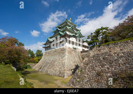 Japan, Asien, Nagoya, Aichi, Architektur, Burg, Festung, Foso, Geschichte, keine Menschen, Tourismus, Reisen, Wände Stockfoto